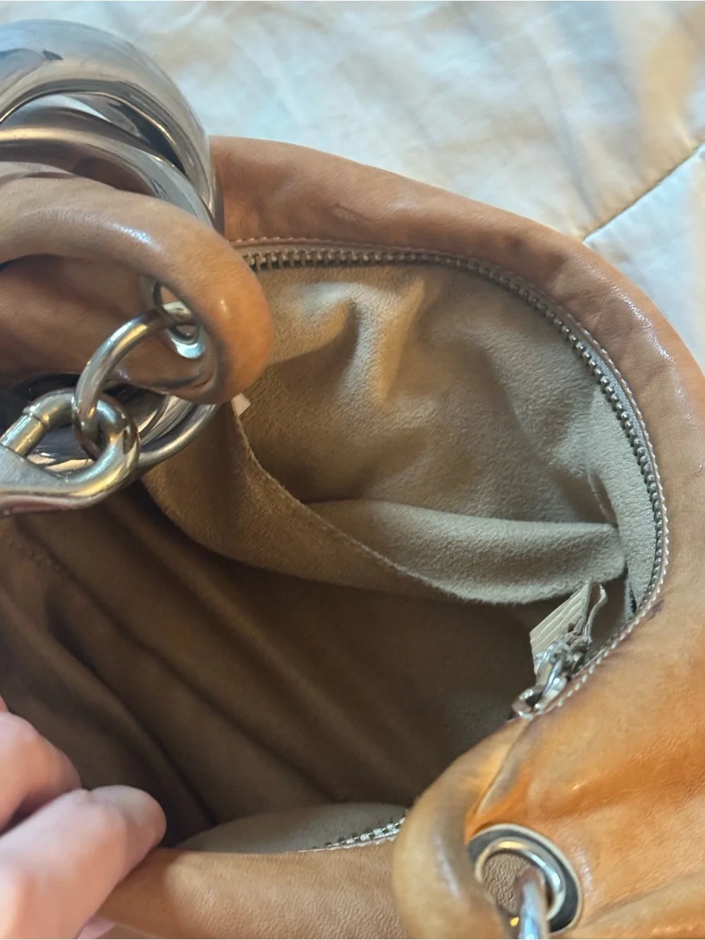 Jimmy Choo Tan Leather Shoulder Hobo with Silver Accent